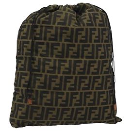 Bolsa de lona Zucca FENDI marrom preto Auth 159458