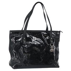 Bolsa Tote Gancini Salvatore Ferragamo Esmalte Preto Prata Auth BA9402
