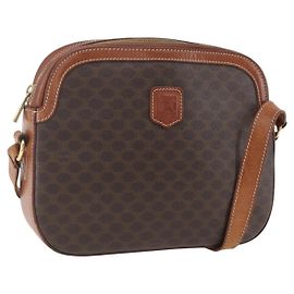 Céline Bolso de Hombro de Lona Macadam CELINE en Cuero PVC Marrón Dorado Auth BA9314