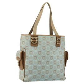 Borsa Tote Gancini in tela Salvatore Ferragamo azzurro chiaro oro Auth 159039