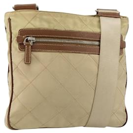 PRADA Borsa a Spalla Trapuntata in Nylon Beige Argento Auth 159966