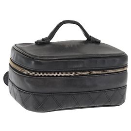 CHANEL Borsa Vanity Bicolore in Pelle di Agnello Nero Oro CC Auth 158864