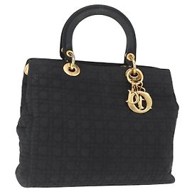 Christian Dior Borsa Lady Dior Canage in nylon nero e oro Auth bs32111