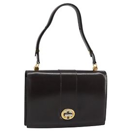 Borsa a Spalla in Pelle Marrone Scuro Gucci Oro Auth 159402