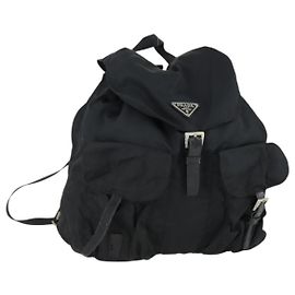 Zaino PRADA in nylon nero argento Auth 153760