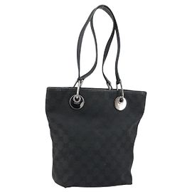 Borsa Tote GG in Tela Gucci Nera Argento 120840 Auth 158987