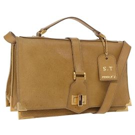 Borsa a mano FENDI in pelle 2 in 1 marrone oro Auth 158141