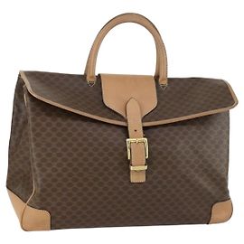 Céline CELINE Macadam Canvas Hand Bag PVC Leather Brown Gold Auth mr1691