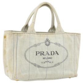 PRADA Borsa Canapa PM in tela beige oro Auth gh1549