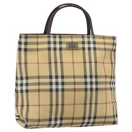 Bolso de mano de PVC beige y dorado con estampado Nova Check de BURBERRY Auth 159987