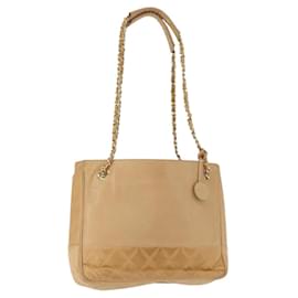 Borsa a spalla matelassé con catena CHANEL in pelle di agnello beige oro CC Auth gh1553