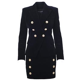 Balmain Set aus schwarzem Samt mit Blazer und Rock