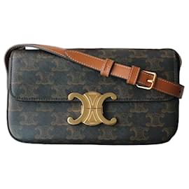 Céline Borsa Celine Triomphe in tela stampata e vitello color cammello