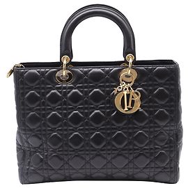 Borsa Lady Dior Grande con manico in pelle di agnello nera