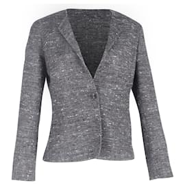 Max Mara graue Woll-Tweed-Blazer mit einreihiger Knopfleiste