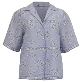 Camicia button-down Sandro Livia in lino blu con stampa paisley
