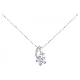 Autre Marque Au750 Blumen-Aquamarin-Diamant-Halskette