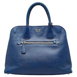 Bolso de mano de cuero Saffiano azul Prada