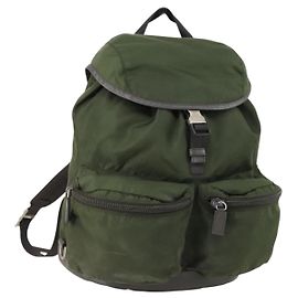 Mochila PRADA de nylon caqui plata auténtica 156120