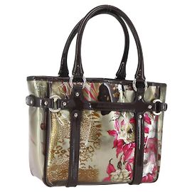 Borsa a mano in vinile con motivo animale Salvatore Ferragamo marrone oro argento Auth ka1371