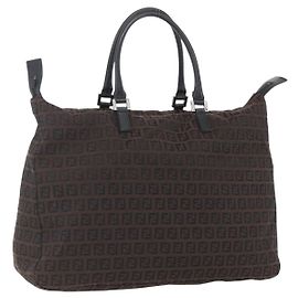 FENDI Zucchino Canvas Handtasche Dunkelbraun Auth ep12591