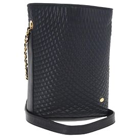 BALLY Borsa a Spalla a Catena Pelle Blu Navy Oro Auth 159580