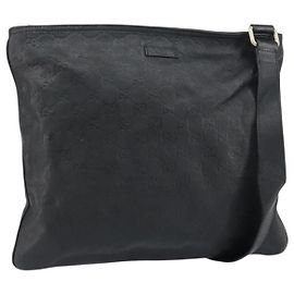 GUCCI GG Canvas Guccissima Shoulder Bag Leather Black Gold 201446 Auth am10066