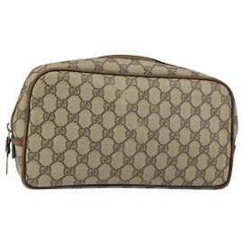GUCCI GG Supreme Clutch Bag PVC Beige Auth 160464