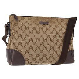 Borsa a Spalla GG Canvas Gucci Beige Argento 114273 Auth gh1525