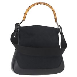 GUCCI Bamboo GG Canvas Handtasche 2way Schwarz Silber 001 4095 Auth 159780