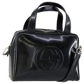 Borsa a Mano GUCCI Soho Smalto 2 vie Nero Argento 000 1274 0505 Auth 156826