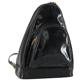Bolso de Hombro GUCCI Bamboo Esmalte Negro Oro Auth bs32059