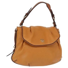 Borsa a Spalla in Pelle MCM Vicetos Logogram Marrone Oro Auth gh1463