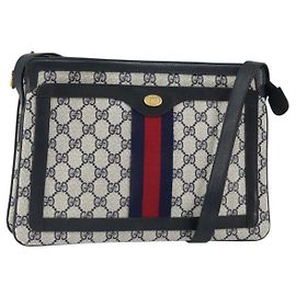 Borsa a Spalla Gucci GG Supreme Sherry Line PVC Blu Navy Rosso 14 02 013 Auth BA9411
