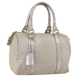 Bolso de mano de lona Zucchino FENDI Plata Auth 160139