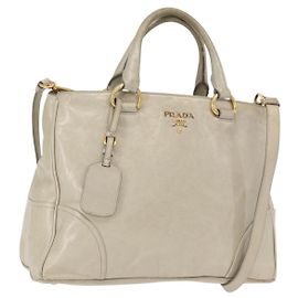 PRADA Handtasche Leder 2 in 1 Beige Gold Auth ka1369
