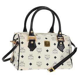 Borsa Boston MCM Logogram Vicetos in pelle PVC 2 in 1 bianca e oro Auth 159053