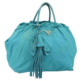 PRADA Borsa a mano in nylon azzurro chiaro oro Auth ka1374