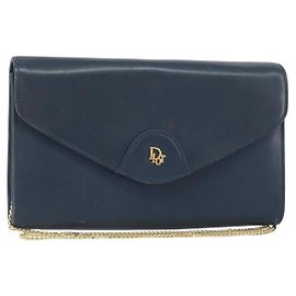 Borsa a spalla in pelle Christian Dior, blu navy e oro, autentica BA9389