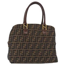 Borsa a mano in tela Zucca FENDI nera e marrone Auth 158911