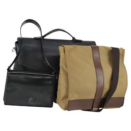 Borsa a Spalla Salvatore Ferragamo Nylon Pelle 3 Set Nero Beige Auth bs31740