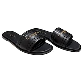 Sandalo D-Lane in Pelle di Vitello Nera con Motivo Microcannage Perforato - Dior