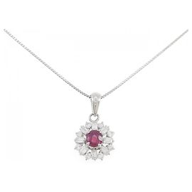 Autre Marque Platinum Ruby Diamond Necklace