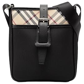 Borsa a tracolla in tela con rifinitura a quadri neri Burberry