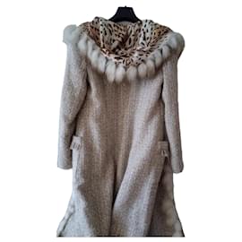 Maria Grazia Severi Long Wool Coat with Faux Fur Beige - Autre Marque