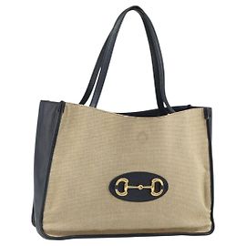 GUCCI Horsebit Tote Tasche aus Canvas Beige Gold 623694 Auth BA9373