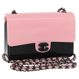 Borsa da sera a catena CHANEL Borsa a spalla plexi Nero Rosa CC Auth bs31743SM