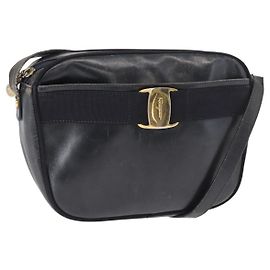 Borsa a Spalla Salvatore Ferragamo in Pelle Blu Navy Oro Auth ka1249
