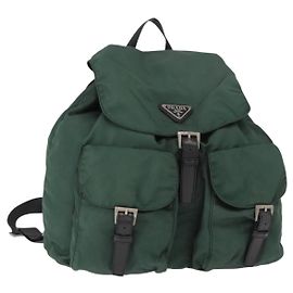 PRADA Backpack Nylon Khaki Silver Auth ti3500 Silvery ref 