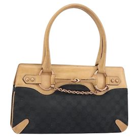 GUCCI GG Canvas Tote Bag Schwarz Gold 114913 Auth gh1523